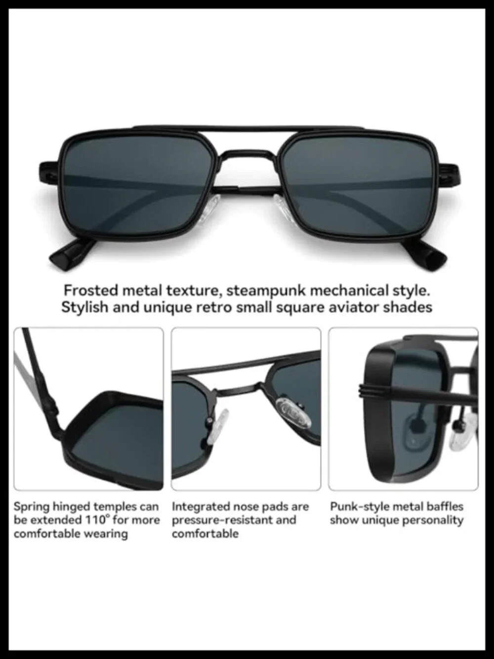 Small Square Aviator Sunglasses Men Women Rectangle Steampunk Shades UV400 Metal
